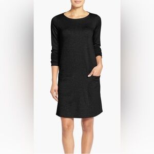 Eileen Fisher Black Sheath Dress 3/4 Sleeve Crew Neck